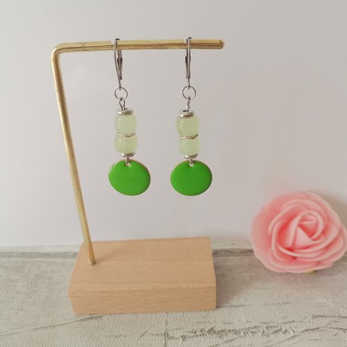 Boucles d'oreilles acier inoxydable et sequin émail