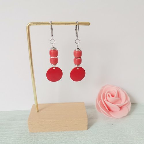 Boucles d'oreilles acier inoxydable et sequin émail