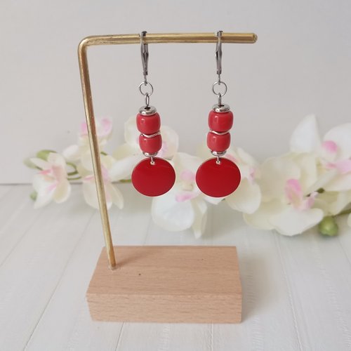Boucles d'oreilles acier inoxydable et sequin émail