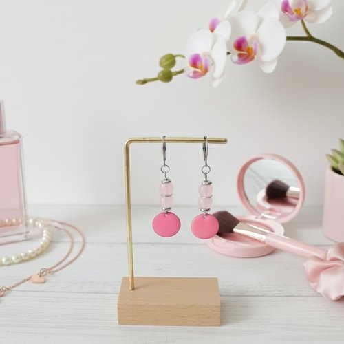 Boucles d'oreilles acier inoxydable et sequin émail