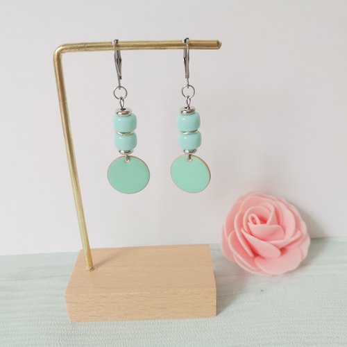 Boucles d'oreilles acier inoxydable et sequin émail