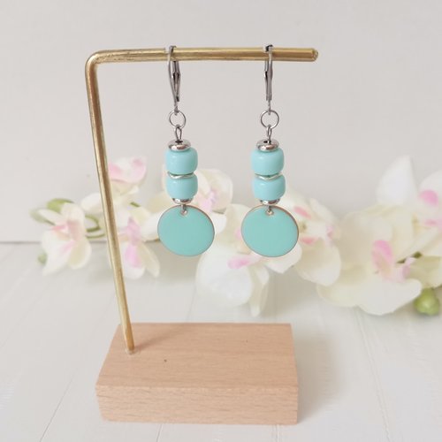 Boucles d'oreilles acier inoxydable et sequin émail