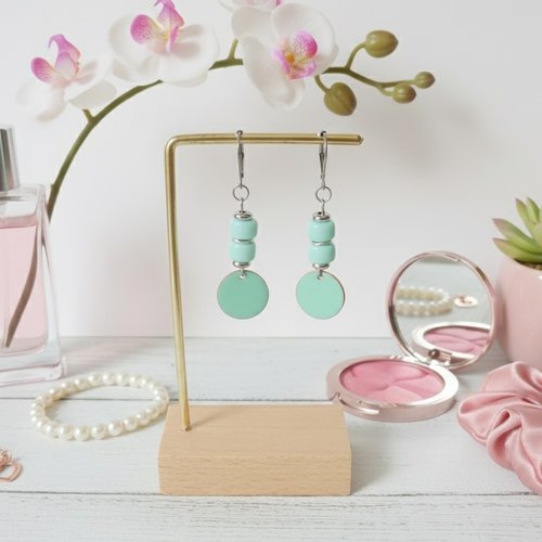 Boucles d'oreilles acier inoxydable et sequin émail