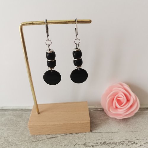 Boucles d'oreilles acier inoxydable et sequin émail