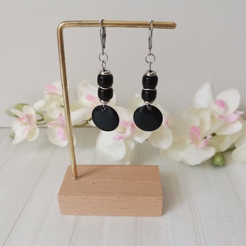 Boucles d'oreilles acier inoxydable et sequin émail