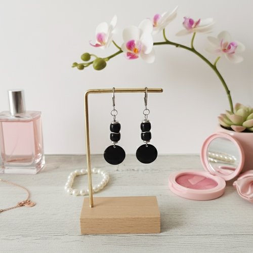 Boucles d'oreilles acier inoxydable et sequin émail