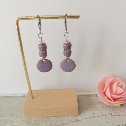 Boucles d'oreilles acier inoxydable et sequin émail
