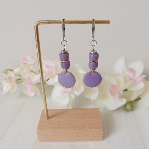 Boucles d'oreilles acier inoxydable et sequin émail