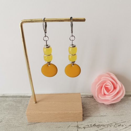 Boucles d'oreilles acier inoxydable et sequin émail