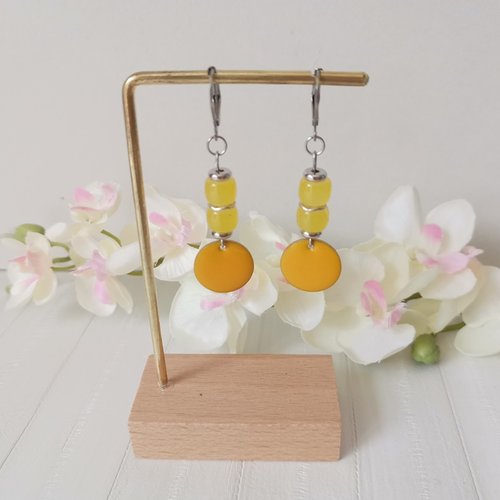 Boucles d'oreilles acier inoxydable et sequin émail