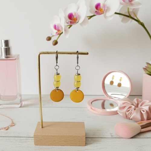 Boucles d'oreilles acier inoxydable et sequin émail