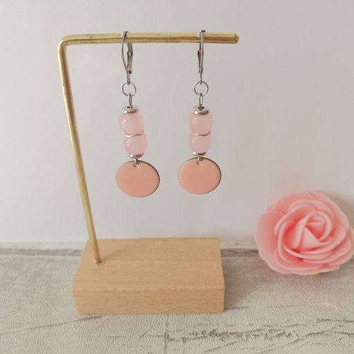 Boucles d'oreilles acier inoxydable et sequin émail