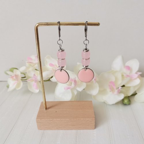 Boucles d'oreilles acier inoxydable et sequin émail