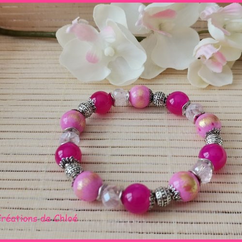 Bracelet perles jade rose et verre violet