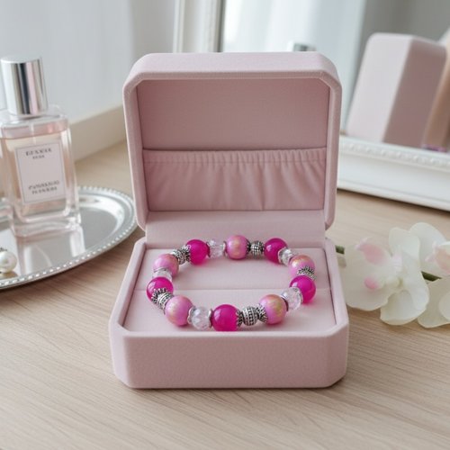 Bracelet perles jade rose et verre violet