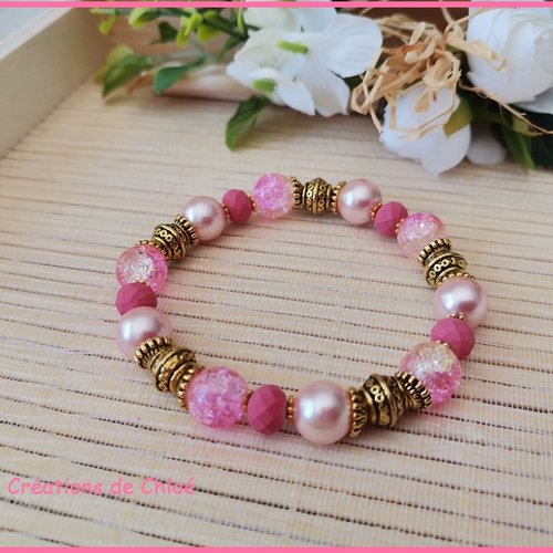 Bracelet perles en verre roses