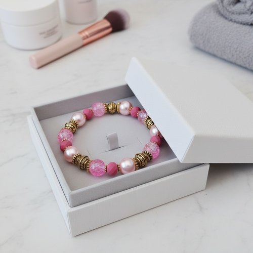 Bracelet perles en verre roses