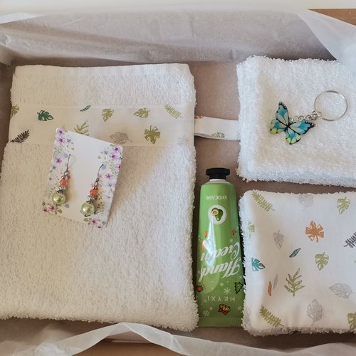Coffret toilette cadeaux femme blanc motif feuilles