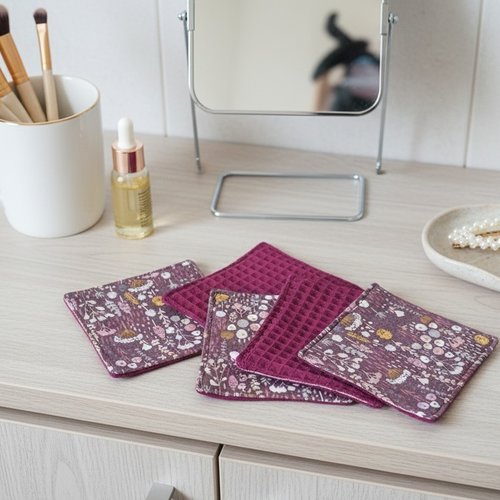 Lot de 8 lingettes démaquillantes coton imprimé et nid d'abeilles