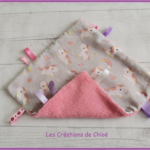 Doudou plat carré coton motifs licornes