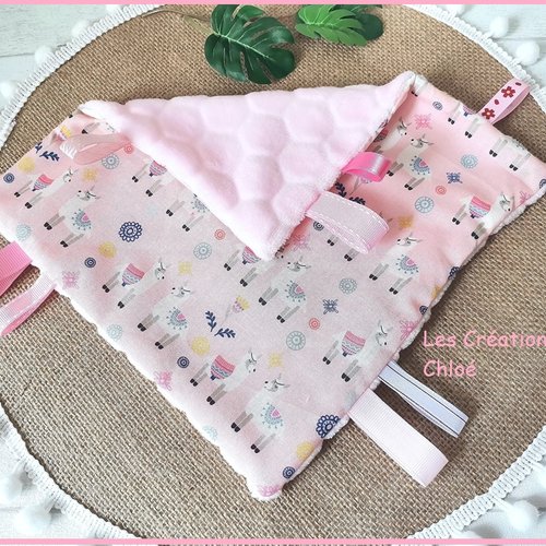 Doudou plat carré coton motif lamas