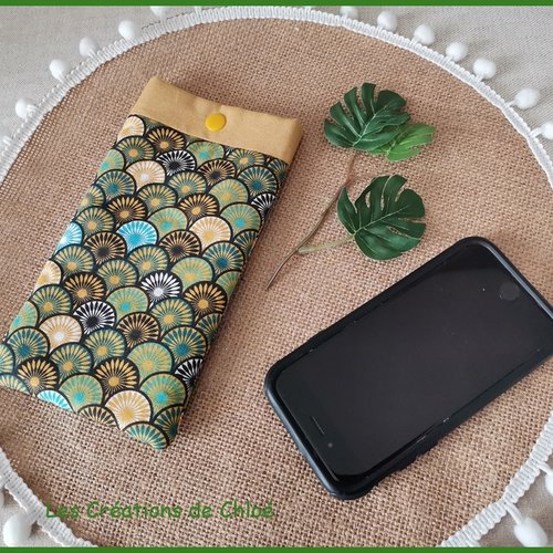 Housse/étui rembourré téléphone portable moutarde et vert