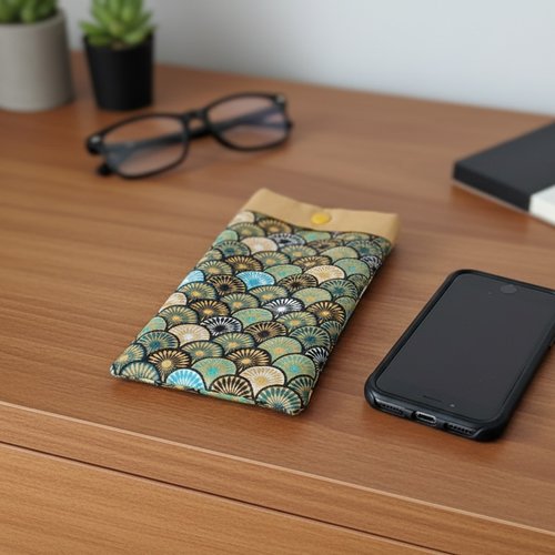 Housse/étui rembourré téléphone portable moutarde et vert