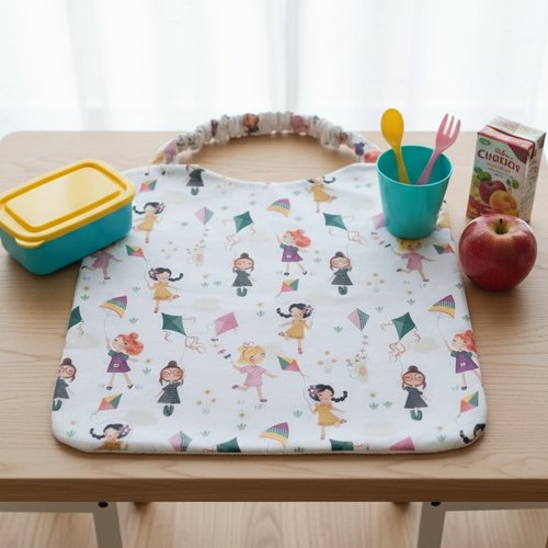 Serviette de cantine motifs filles/cerf volant et éponge blanche