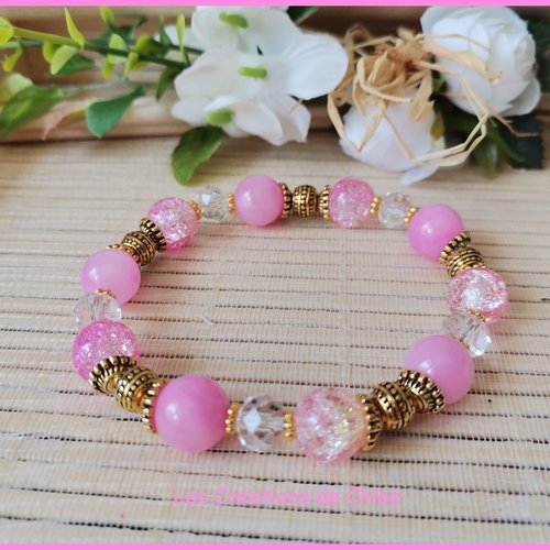 Bracelet perles jade rose