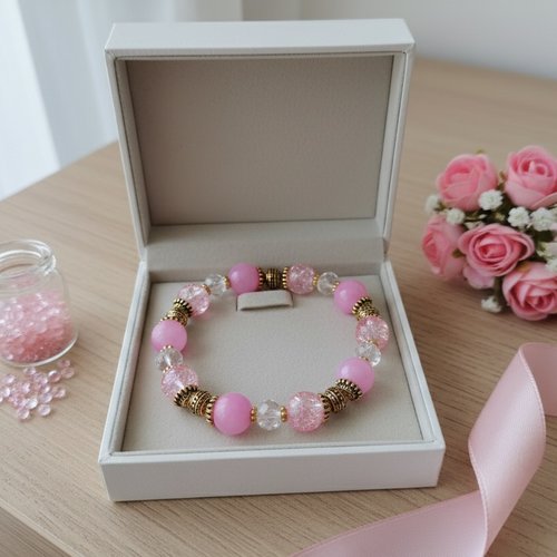 Bracelet perles jade rose