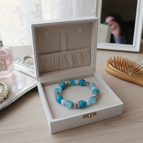 Bracelet perles jade bleue