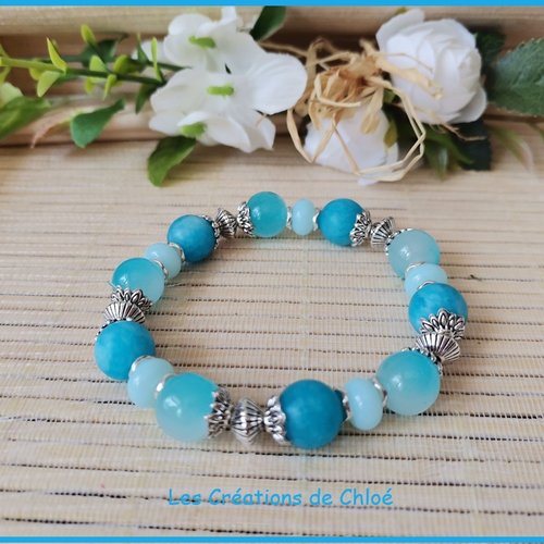 Bracelet perles jade bleue