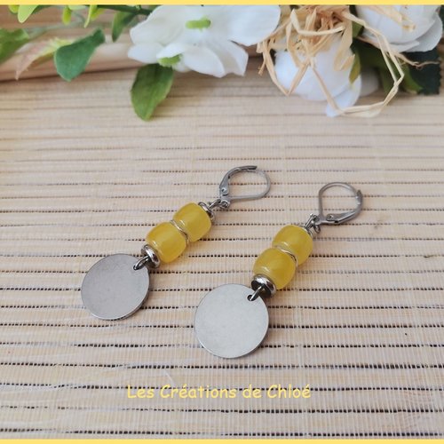 Boucles d'oreilles acier inoxydable et sequin métal