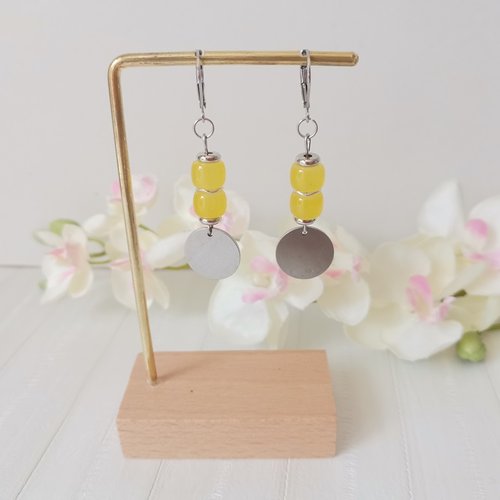 Boucles d'oreilles acier inoxydable et sequin métal