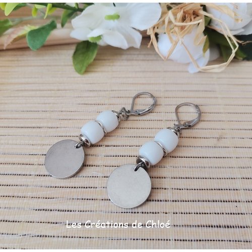 Boucles d'oreilles acier inoxydable et sequin métal