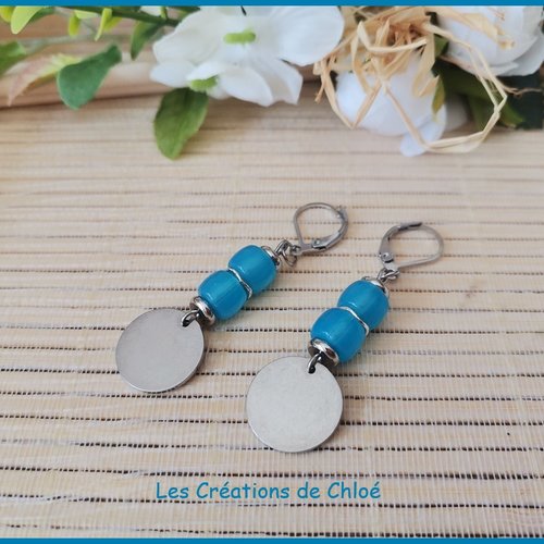 Boucles d'oreilles acier inoxydable et sequin métal