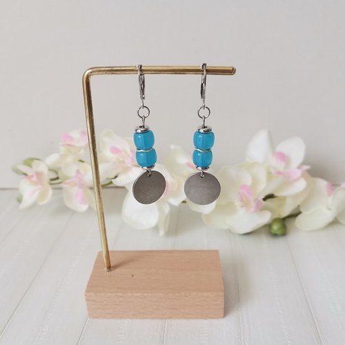 Boucles d'oreilles acier inoxydable et sequin métal