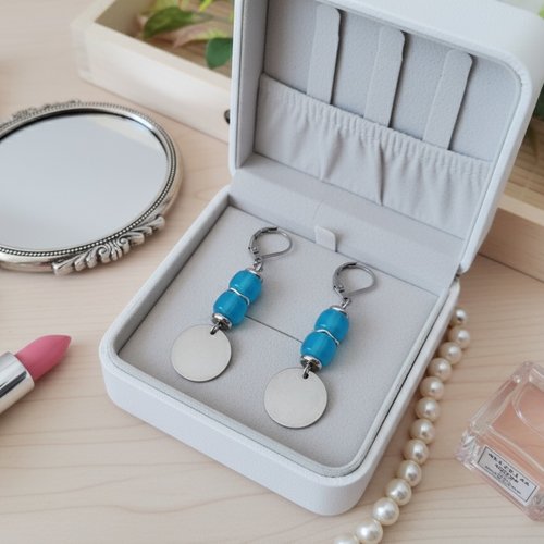 Boucles d'oreilles acier inoxydable et sequin métal