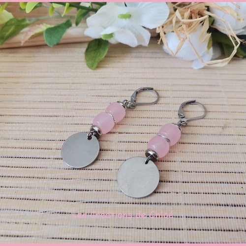 Boucles d'oreilles acier inoxydable et sequin métal