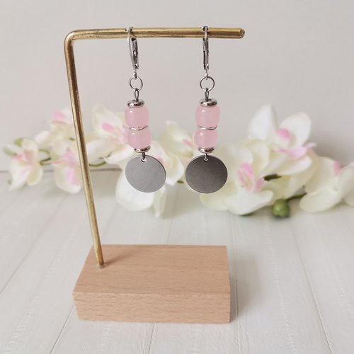 Boucles d'oreilles acier inoxydable et sequin métal