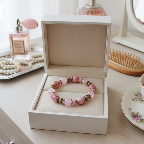Bracelet perles jade rose