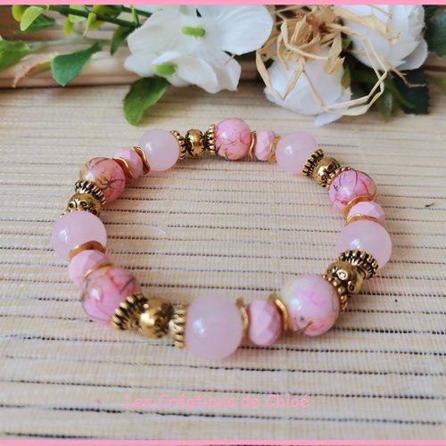 Bracelet perles jade rose