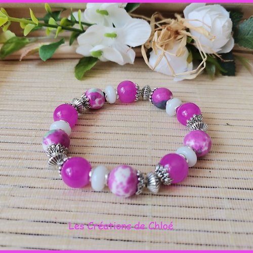 Bracelet perles jade fuchsia