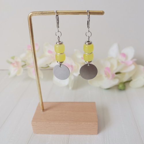 Boucles d'oreilles acier inoxydable et sequin métal