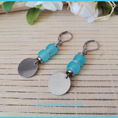 Boucles d'oreilles acier inoxydable et sequin métal