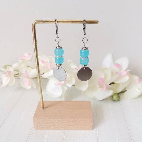 Boucles d'oreilles acier inoxydable et sequin métal