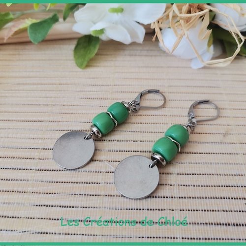 Boucles d'oreilles acier inoxydable et sequin métal