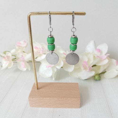 Boucles d'oreilles acier inoxydable et sequin métal