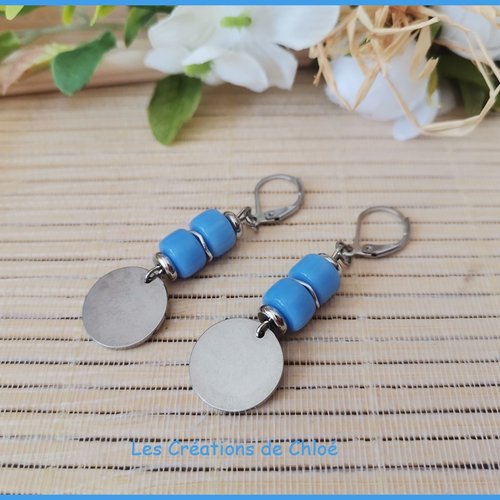 Boucles d'oreilles acier inoxydable et sequin métal