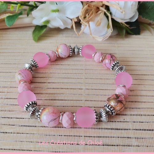 Bracelet perles jade rose